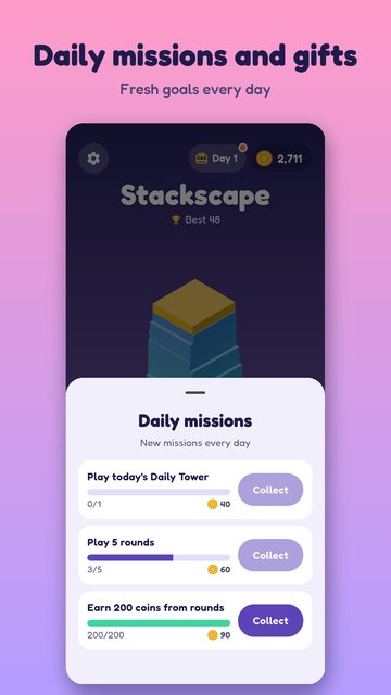 The daily missions sheet with three goals and coin rewards.